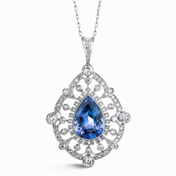 Micro Pave Setting 925 Silver Drop Sapphire Pendants Jewelry